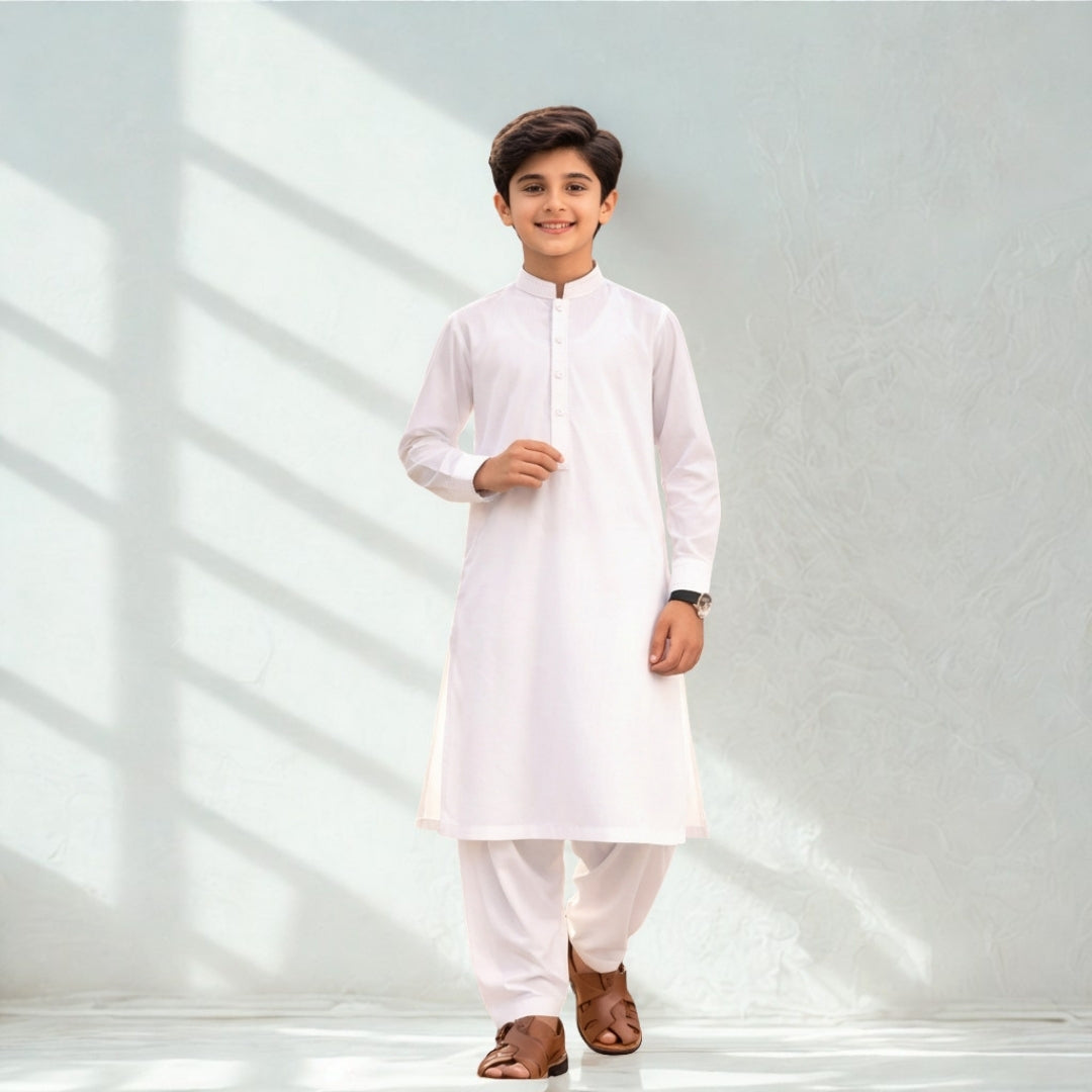 Boys White Cotton Shalwar Kameez - Premium Quality Outfit