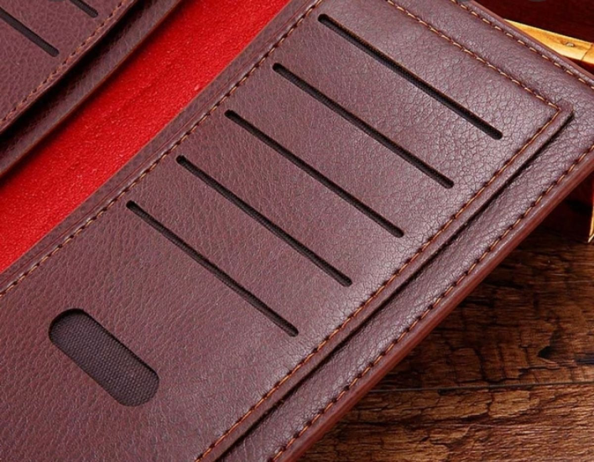 Leather Long Wallet for Men – Slim PU Leather (Brown)