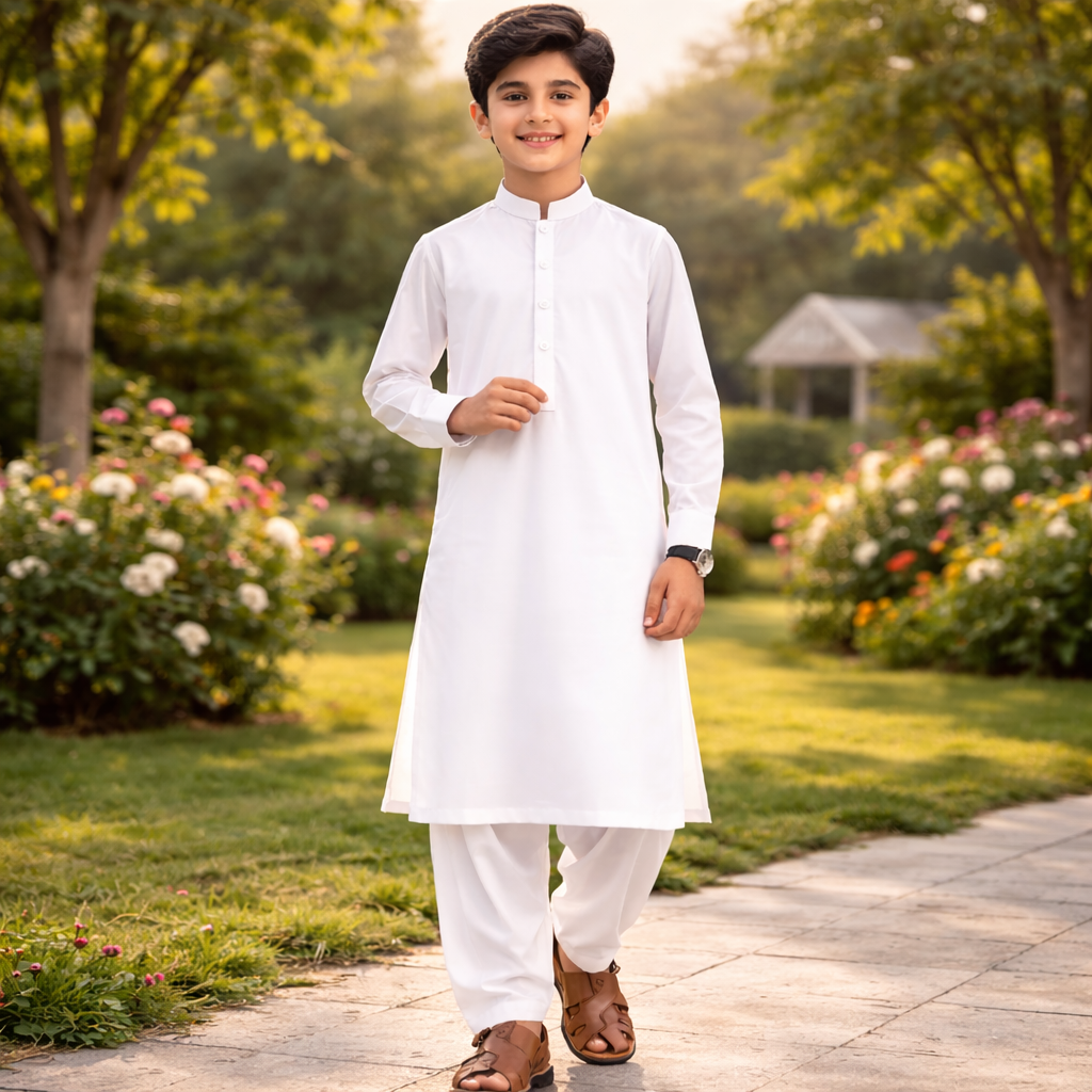 Boys White Cotton Shalwar Kameez - Premium Quality Outfit