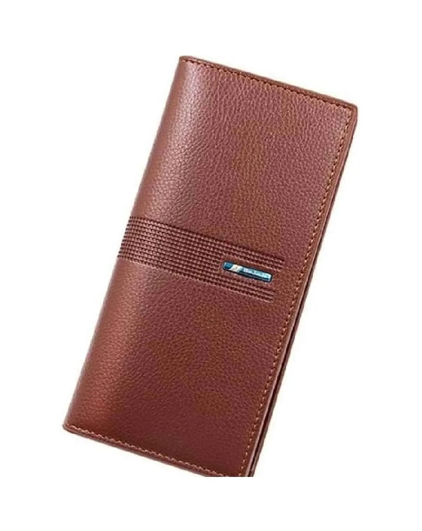 Leather Long Wallet for Men – Slim PU Leather (Brown)