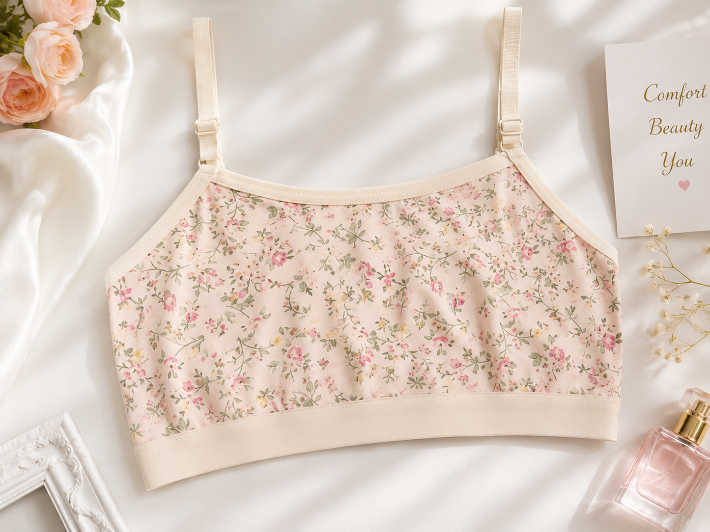 Summer Stuff Soft Printed Cotton Lawn Teenagers Bra – Beige