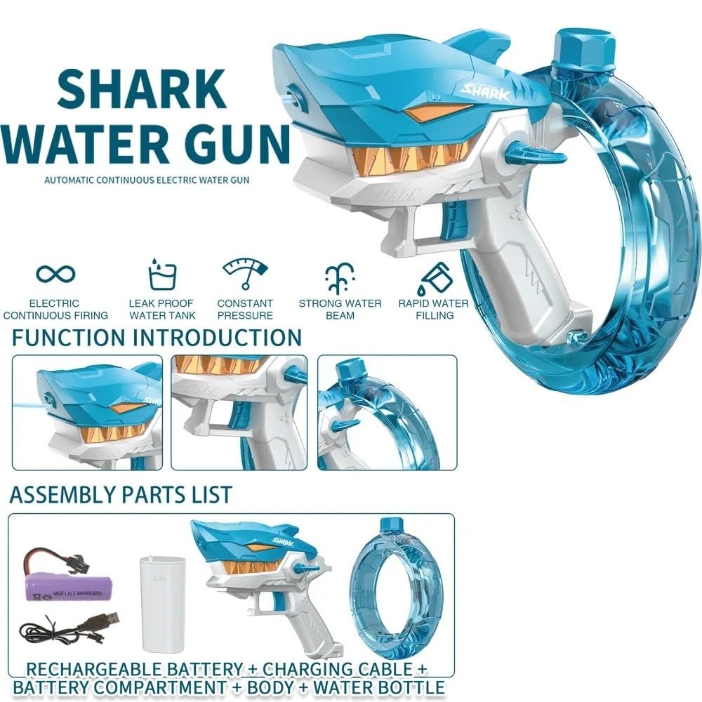 Rechargeable Shark Water Gun – Electric High Pressure Water Blaster