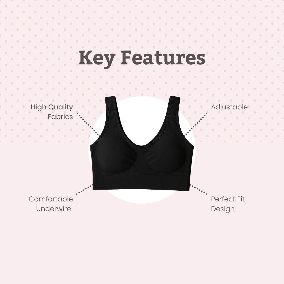 Ladies Air Bra – Soft Jersey Non-Padded Stretchable Bra for Everyday Comfort (Black)