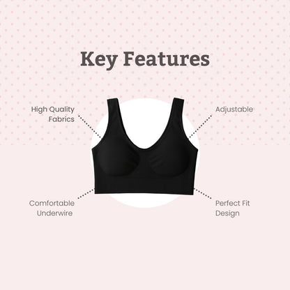 Ladies Air Bra – Soft Jersey Non-Padded Stretchable Bra for Everyday Comfort (Black)
