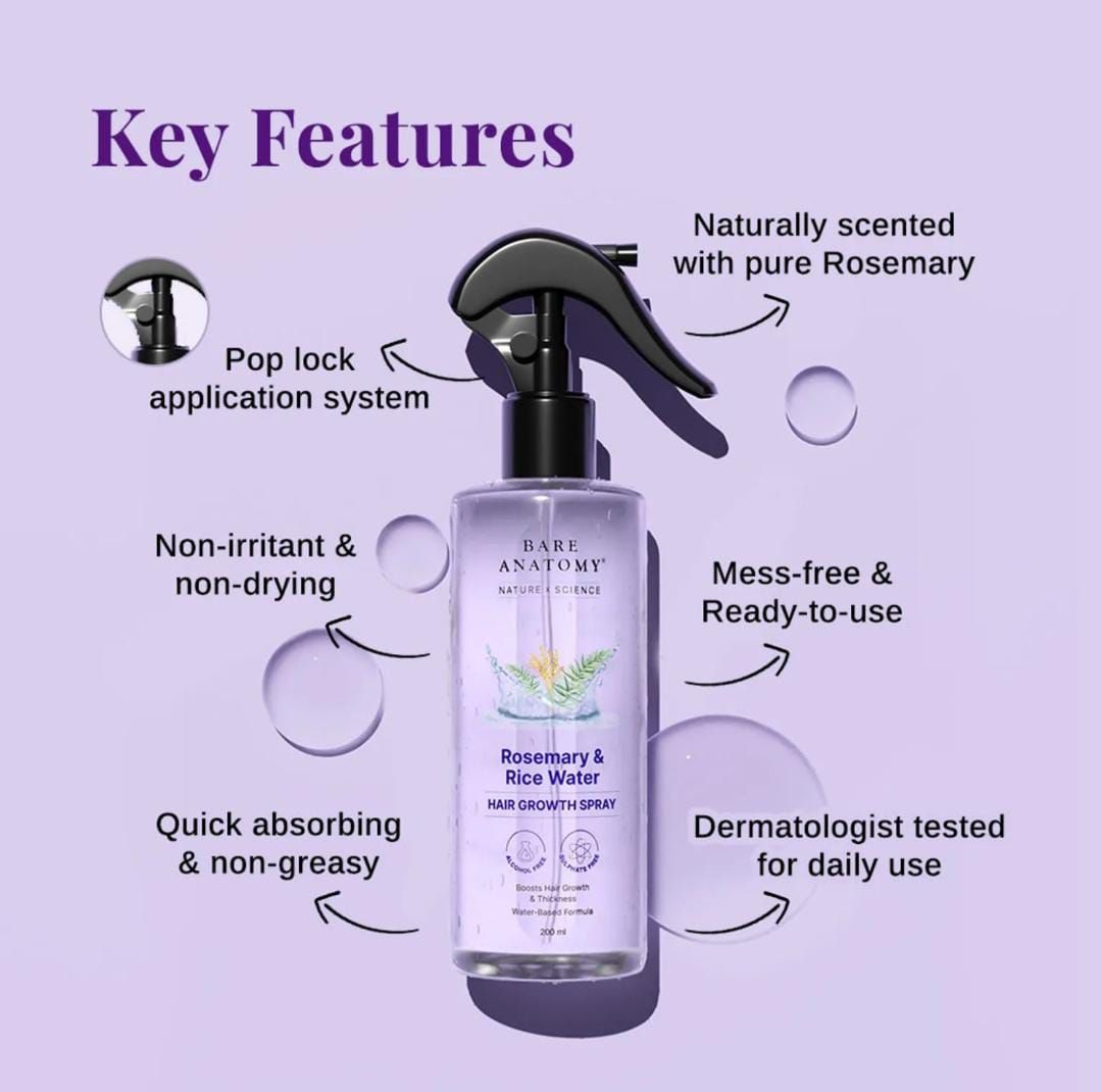 Rosemary & Rice Water Hair Growth Spray for Hair Growth & Thickness - 200 ml