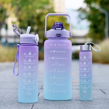 3 Pcs Sports Water Bottle Set – Motivational Time Marker & Leak Proof Lid