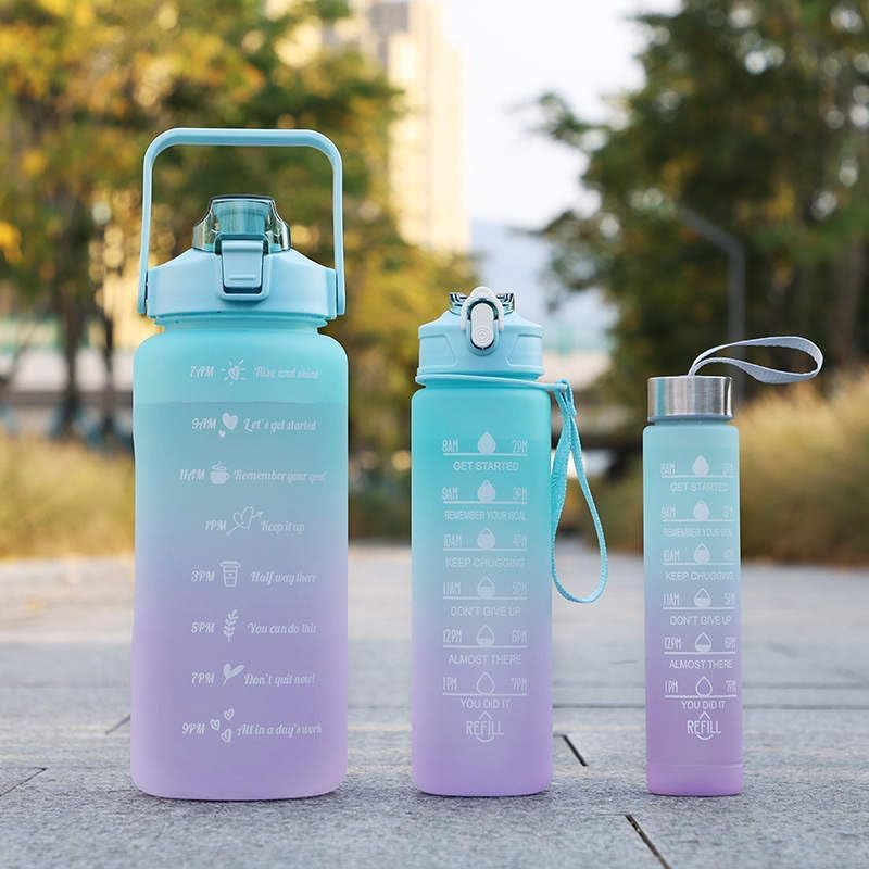 3 Pcs Sports Water Bottle Set – Motivational Time Marker & Leak Proof Lid