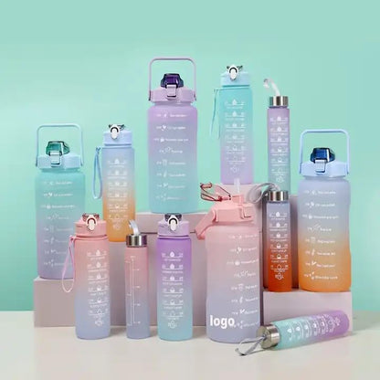 3 Pcs Sports Water Bottle Set – Motivational Time Marker & Leak Proof Lid