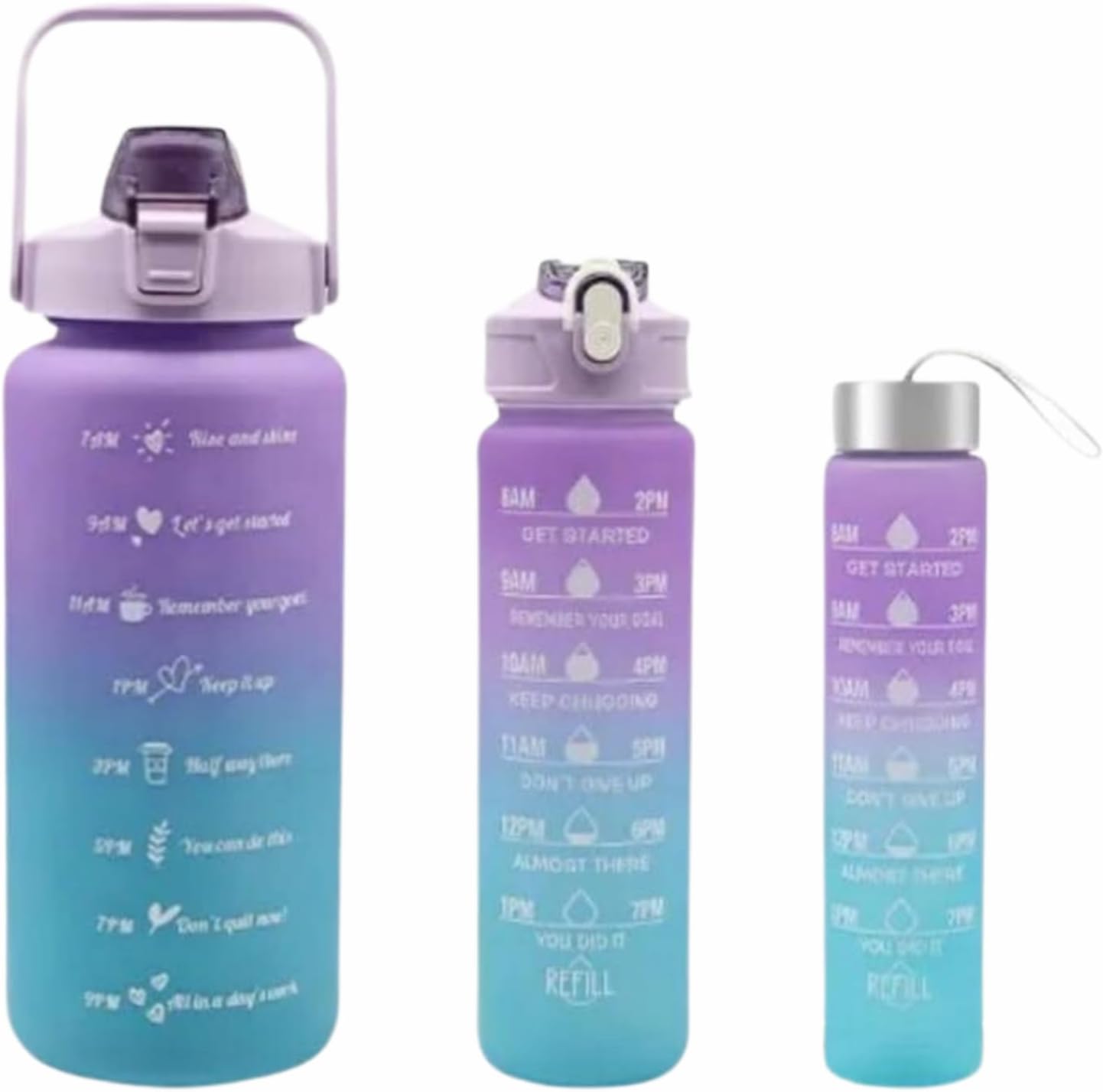 3 Pcs Sports Water Bottle Set – Motivational Time Marker & Leak Proof Lid