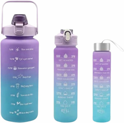 3 Pcs Sports Water Bottle Set – Motivational Time Marker & Leak Proof Lid