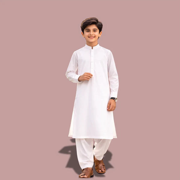 Boys White Cotton Shalwar Kameez - Premium Quality Outfit