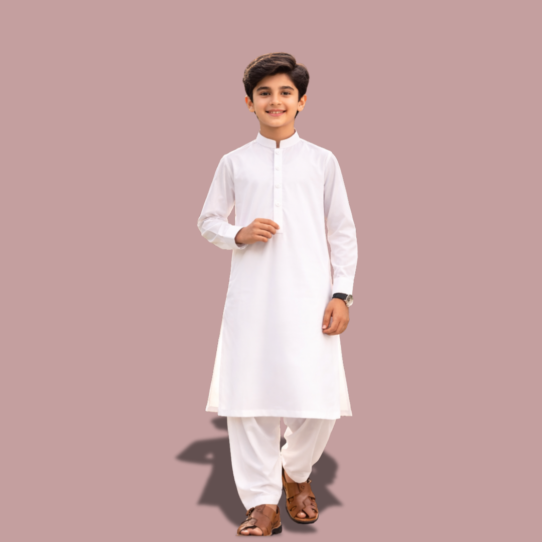 Boys White Cotton Shalwar Kameez - Premium Quality Outfit